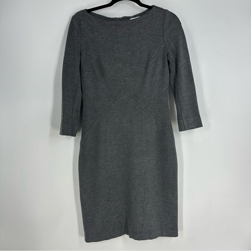 MM.LAFLEUR Charcoal Gray Boatneck 3/4 Sleeve Minimalist Career Dress Sz 6